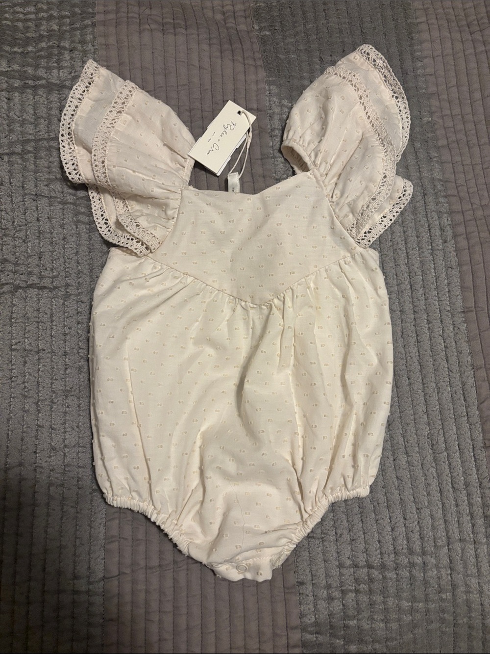 Rylee + Cru Cream Eyelet Flutter Romper